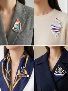 Broches de velero de esmalte de lujo - Alfileres de vehículo elegantes para mujeres unisex accesorios de joyería casual para fiestas / Regalos para amigos insignias decoración - velero - Ver 3