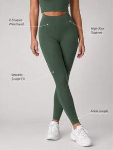 Sodalemon Women's Solid Color Yoga Pants, Tummy Control Workout Leggings For Fitness, Running, Exercise Sports - Olive Green - View 11