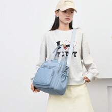 Women's Fashion Backpack With Embroidered Letter Decor, Hand-Carry, One Shoulder And Crossbody Options, Suitable For Travel, Shopping, Parties And School - Blue - View 4