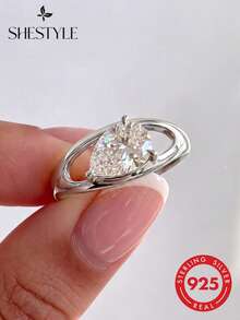 1 chiếc nhẫn bạc 925 Sterling Silver tinh tế, kiểu dáng cổ điển, hình giọt nước rỗng, đính đá Zirconia, hoàn hảo cho các buổi dạ hội, tiệc tùng và các dịp khác, một món quà trang sức tinh tế dành cho phụ nữ. - Giọt nước rỗng - Xem 3