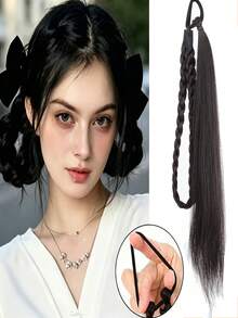 Women's Pre Braided Ponytail Hair Extensions, Handmade Synthetic Braids With Elastic Hair Tie, 2 Styles Single & Double Braided Pigtail Hairpieces For Daily Party Festival, Halloween - Multicolor - View 14