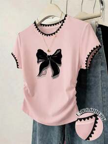 Resyla Versatile Short Sleeve Blouse With Gathered Waist, All-Over Cherry Print, For Summer - Rosa 2 - View 1