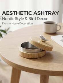 1pc Bird-Shaped Windproof Ashtray With Lid, Wood Grain Decorative Ash Storage Tray, Removable Inner Liner, Easy To Clean Desktop Decor Organizer Box, Suitable For Home And Office - Multicolor - View 6
