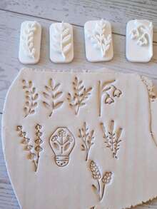 1/9Pcs Botanical Plant Embossing Polymer Clay Stamps, Leaf & Flower Imprint Molds For Nature Themed Handmade Stud Earring Craft Supplies - White - View 6
