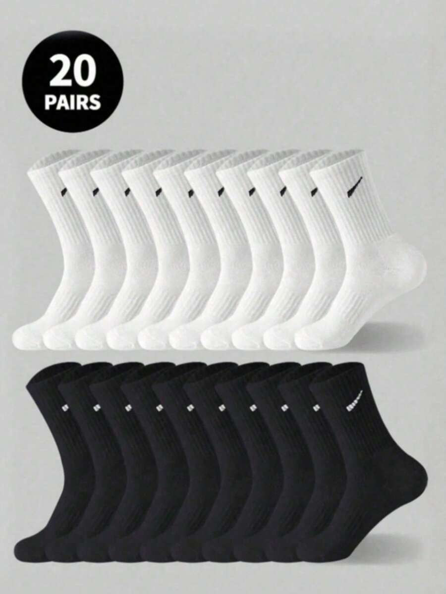 2/5/10/12/20/1 Pair Men's Sports Socks, Running Socks, Mid-Calf Anti-Slip Design, Odor-Resistant Basketball Socks - Multicolor - View 1