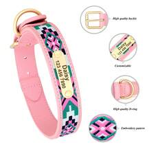 PU Embroidered Printed Pattern Dog Customized Collar Engraved Anti-Lost Pet Collar Adjustable Size For Small Medium Large Dogs - Multicolor - View 5
