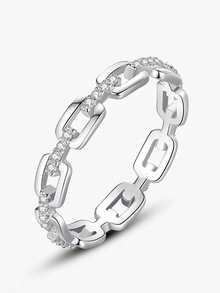 1 Stück süßer kubischer Zirkonia Ring, Damen Hochzeits-Verlobungs-Jahrestags-Schmuck Valentinstag Geschenk - Silber - Übersicht 5