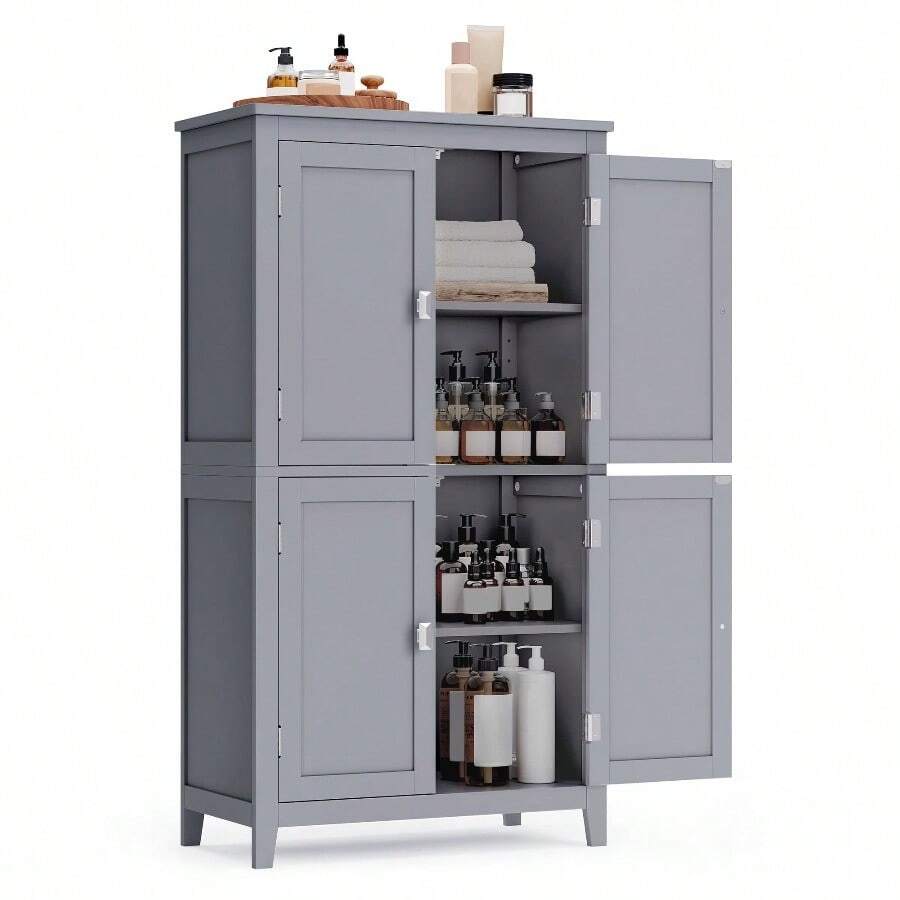 Bathroom Cabinet, Bathroom Cupboard, Kitchen Cabinet, With 4 Doors, Adjustable Shelves, 30 X 60 X 110 Cm, White MBBC552P31 - 杏色 - 查看 1