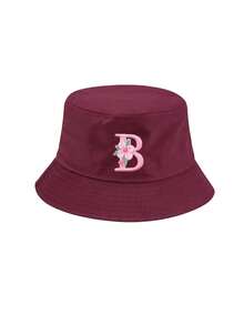 1pc Customized A-Z Letter Bucket Hat, Unisex, Foldable Portable Sun Protection Hat, Burgundy, Beach Travel Hat - Burgundy - View 16