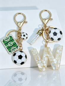 2 piezas Colgante de llavero personalizado con letra de fútbol - Blanco - Ver 29