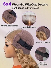 OQ Wig Depan Tanpa Lem, Warna Campuran Cokelat Emas Bergelombang, Ukuran 6x4 Inci, HD Seamless, Kepadatan 180%, Rambut Manusia 22-28 Inci, Rambut Perawan yang Belum Diproses, Termasuk Hadiah Gratis, Pengiriman Gratis - S4/27/613 - View 6