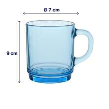 DURALEX | Set Of 6 Clear Glass Cups With Handles, 26CL - Reinforced Glass Cup Set In Assorted Colors (Sapphire Blue, Gray, Amber, Purple, Blue And Green) - Durable And Sturdy For Coffee, Tea And Hot Drinks - Blue - View 3