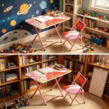 This Children's Study Desk And Chair Set Is Designed For Children Aged 3-8. It Features A Foldable Structure For Easy Storage And Relocation, Making It Suitable For Use At Home, In Kindergarten, Or Outdoors. - Pink Set 02 - View 1