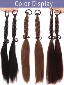 Women's Pre Braided Ponytail Hair Extensions, Handmade Synthetic Braids With Elastic Hair Tie, 2 Styles Single & Double Braided Pigtail Hairpieces For Daily Party Festival, Halloween - Multicolor - View 8
