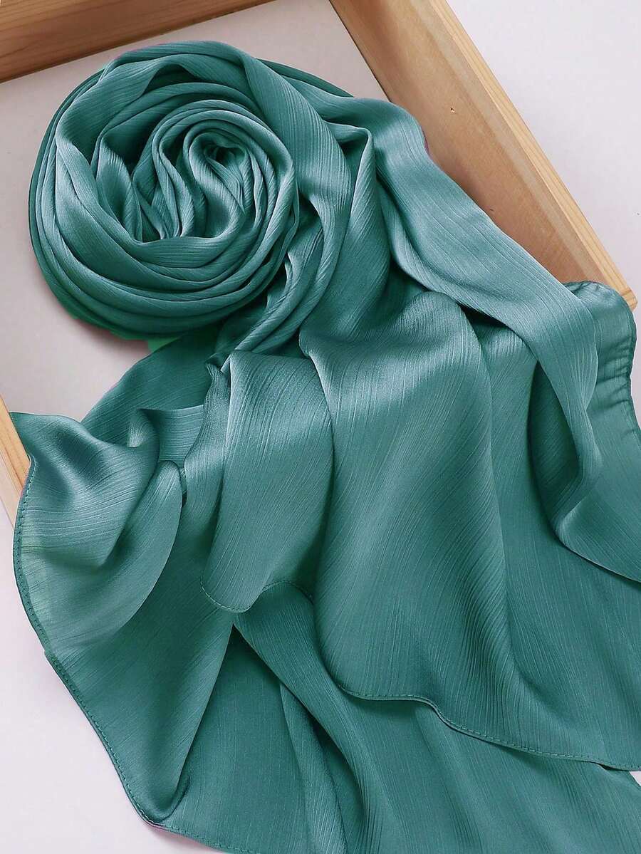 1 Piece Of Solid Color Satin Headscarf With Natural Crinkle Texture For Women. - 灰色 - 查看 1