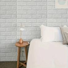 1/5/10/20 piezas Papel tapiz autoadhesivo con patrón de ladrillo 3D, pegatina de pared de espuma a prueba de agua y anticolisión, pegatina decorativa con textura de ladrillo blanco, adecuada para dormitorio, sala de estar y renovación de hogar de alquiler, decoración de baño y cocina, pegatina de pared de ladrillo de espuma autoadhesiva a prueba de agua y humedad (5 piezas/set) - Varios estilos - Ver 3