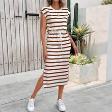 Nuevo vestido midi a rayas de manga corta para primavera/verano: estilo elegante y corte que estiliza la figura. - Blanco - Ver 3