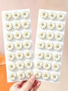 20/10件組 柔和奶油白雪紡3D花朵髮夾，花朵設計搭配水鑽裝飾，甜美可愛，極簡時尚髮飾－適合女孩與兒童，日常上學、度假使用 - 彩色 - 查看 3