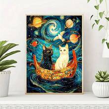 1 قطعة | رسم الماس 5D DIY | نمط الفضاء والقطة على السفينة، مجموعة رسم الماس، مناسبة للمبتدئين البالغين DIY فن الفسيفساء الماس، التركيز والاسترخاء من خلال DIY، مناسبة لديكور غرفة المعيشة والنوم والمكتب، هدية ديكور منزلي مفاجئة للعائلة والأصدقاء، بدون إطار [30*40 سم/11.8*15.7 بوصة][40*50 سم/15.7*19.7 بوصة] - بدون إطار - مشاهدة 2