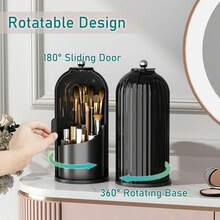 4 Colors Available 360° Rotating Makeup Organizer With Sealed Dustproof Moisture-Proof Flip Lid, ABS Vanity Caddy With 3-Tier Height Storage For Powder Brushes Lipsticks Eyeliners Sponges, Non-Slip Base, Blocks Bathroom Steam & Humidity - Black - View 2