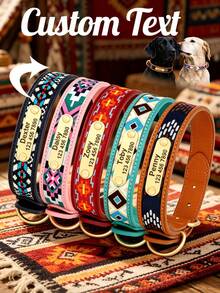 PU Embroidered Printed Pattern Dog Customized Collar Engraved Anti-Lost Pet Collar Adjustable Size For Small Medium Large Dogs - Multicolor - View 13