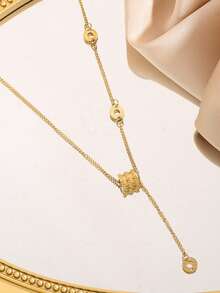 1pc Stainless Steel Korean Style Luxury Nose Pull Necklace, Niche Design Elegant Minimalist Collarbone Chain, High-End Neck Chain For Women - Yellow Gold - View 3