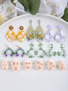 Mini Floral Leaves Clay Cutters Molds, Butterfly Pattern Clay Cutters For Polymer Clay Jewelry Making, Earring Mold Kit, DIY Reusable Embossing Craft - Flowering Leaves - View 7