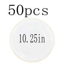 50/25/20/10pcs White Gold Rim Plate Set, 7.5 Inch/10.25 Inch Reusable Dinner Plates, Food Trays, Fruit And Snack Platters, Dessert And Salad Plates, Cheese And Candy Trays, Multi-Purpose Tableware For Parties, Weddings, Birthdays, Picnics, Holiday Events, Easy To Clean And Durable, Suitable For Home And Event Elegant Table Settings - White - View 17