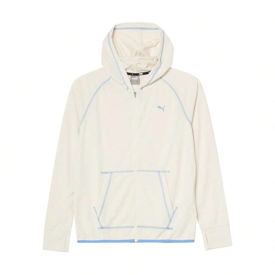 Puma Spring Autumn Versatile Women's Hooded Zip-Up Knit Cardigan Jacket Sports Coat 68305187 - Snow White - View 1
