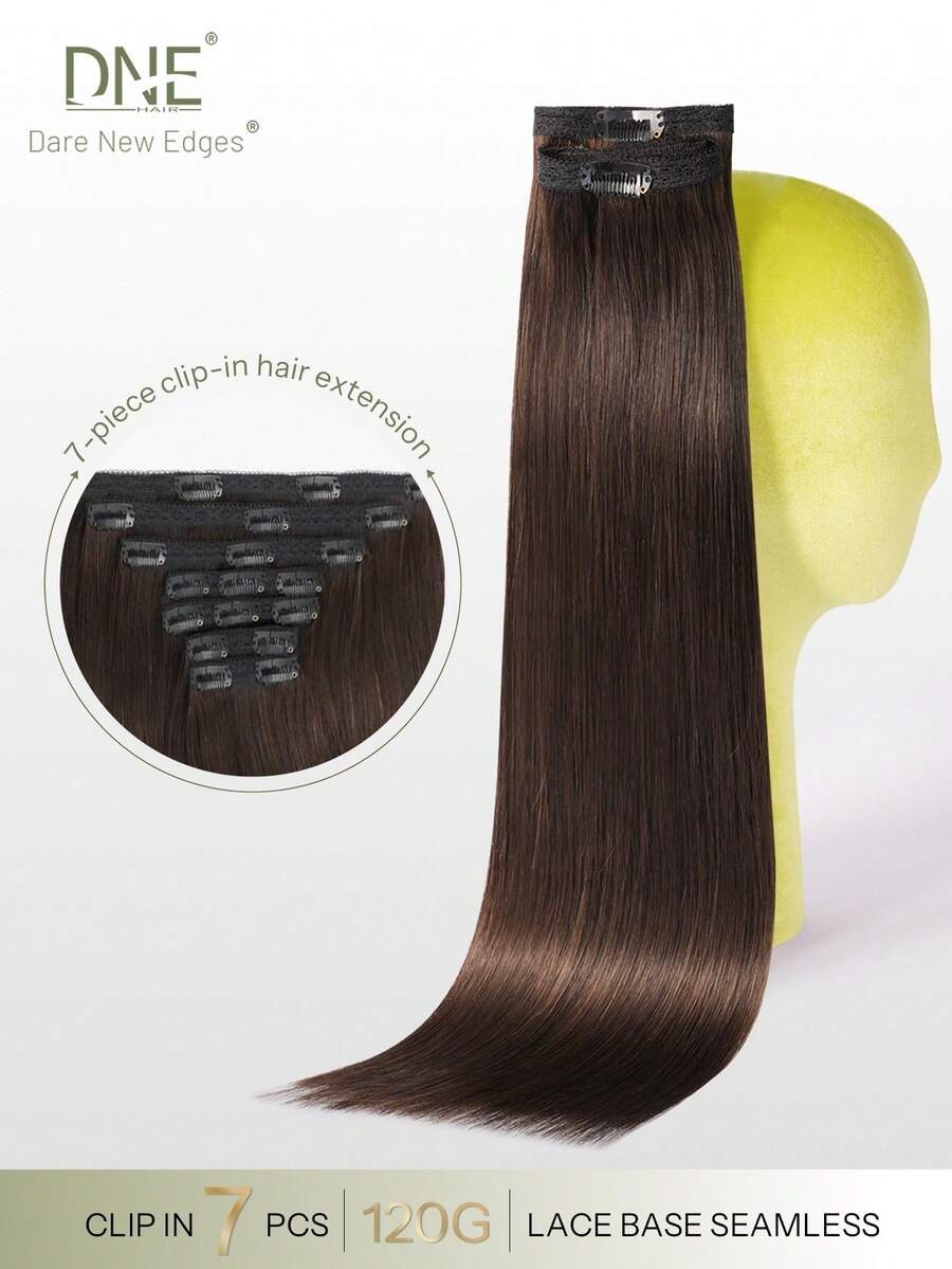 DNE HAIR 7件/包 120g 2# 深色夾式接髮片,雙層隱形夾式 Remy 真髮,無縫柔軟髮尾,防掉髮可重複使用,適合細髮,適用於沙龍、日常、婚禮、派對造型,女性使用 - S2 - 查看 1