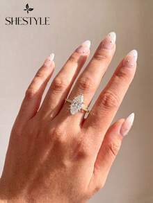 1件 1/2/3克拉閃耀橢圓形訂婚戒指/結婚戒指，925純銀，女士承諾戒指/永恆戒指，精美珠寶禮物 - 金色 - 查看 4