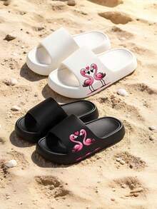 1 par de sandalias y pantuflas de exterior con estampado de flamenco, de verano, con suela gruesa y plataforma, pantuflas de playa para mujer, pantuflas de baño casuales de EVA con diseño de dibujos animados, suela blanda, ligeras, antideslizantes y resistentes al desgaste, adecuadas para el hogar, el baño, la piscina del hotel y viajes al aire libre, regalo de vacaciones, sandalias versátiles y cómodas con alta relación costo-beneficio - Zapatillas de adulto - Ver 2