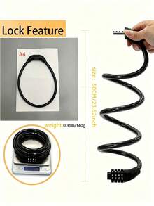 Gembok Kombinasi Baja dengan Fungsi Reset, Cocok untuk Anti Pencurian Sepeda, Struktur Kawat Baja/PVC, Desain Kata Sandi 4 Digit, Cocok untuk Sepeda Gunung, Sepeda Balap, Sepeda Listrik, dan Sepeda Motor | Gembok Sepeda Kawat Baja - MultiWarna - View 12