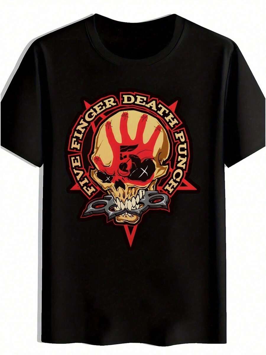 Camiseta Gráfica Negra para Hombre con Estampado de FIVE FINGER DEATH PUNCH, Diseño Retro de Banda de Rock, Cuello Redondo, Manga Corta, para Verano, Casual, para Viajes - Color de la imagen principal - Ver 1
