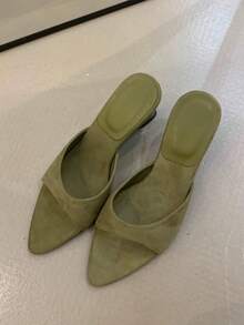 Women's Pointed Toe Wedge Slide Sandals, New Summer Slip-On Slippers, Niche Design High Heel Shoes - Dark Green - View 5