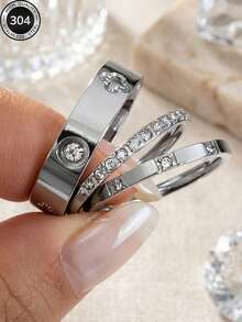 2026 New 304 Stainless Steel Silver Stackable Ring Set, 3pcs Clover And Full Rhinestone Rings, Hypoallergenic Minimalist Jewelry, Perfect Mother's Day Gift, Summer Vacation Accessory - Ring - View 20