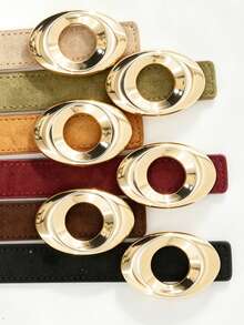 Women's Suede Belt, Multi-Color Gold Oval Metal Buckle, Versatile Decorative Belt, Suitable For Jeans And Dresses, Vintage Bordeaux Burgundy And Dark Brown - A - View 3