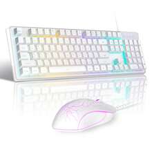 MageGee 電競鍵盤滑鼠套裝，K1 RGB LED 背光鍵盤，104 鍵電腦 PC 電競鍵盤，適用於 PC/筆記型電腦 (白色) - 白色 - 查看 7