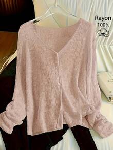 Chal de gasa de manga larga para verano, ideal para primavera, verano y otoño; un estilo casual pero sexy para mujer| tejido brillante - Rosa - Ver 1