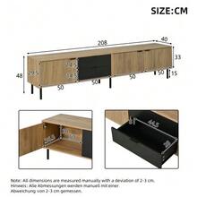 Mueble para TV de 208 * 40 * 48 cm en aglomerado, mueble bajo moderno con sistema de almacenamiento y gestión de cables para salón, unidad de almacenamiento de 3 cajones, compatible con televisores de 85 pulgadas. - Color natural - Ver 2