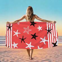 1pc Striped Turtle & Starfish Microfiber Beach Towel, Multiple Sizes Beach Blanket Sun Protection Towel, Lightweight, Suitable For Swimming, Camping, Sports, Beach Or Gym Beach Accessories | Modern Beach Towel | Durable Beach Mat, Beach Towel - Multicolor - View 4
