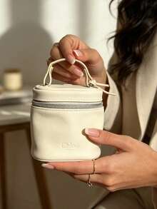 Chloé Quilted Canvas Cosmetic Bag Lightweight Zipper Design Portable Handheld Storage Pouch Ideal Daily Makeup Organizer For Women CHLOE-GIFT-20 - White - View 4