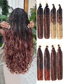 24 Inch Long French Curly Braided Hair Extensions, Synthetic Hair, Loose Wavy Spiral Curls, Ombre Color, Heat Resistant, Pre-Stretched, Halloween - Multicolor - View 2