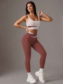 Soyun Women's 2 Pieces Set Spring/Autumn Yoga Bra & Leggings, Slim Fit Athletic Wear For Yoga And Daily Use Sports Red - Red - View 4