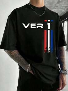 Vintage Oversized F1 Fan T-Shirt, 200g Baumwolle Unisex Top - 黑色 - 查看 1