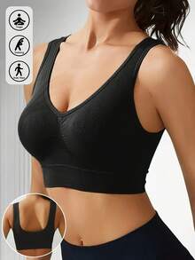 Seamless, Wire-Free Casual Sports Bra With Ruching And A Pretty Back, Shock-Absorbing, Ideal For Running, Yoga, Fitness And Everyday Wear. - Black - View 6