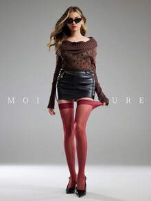 MOIRÉALLURE 1雙大腿高筒絲襪，適合日常通勤、夜店及各種造型需求 - 酒紅色 - 查看 2