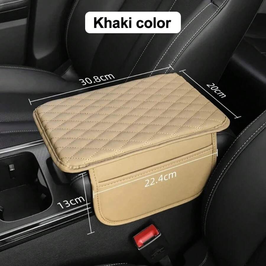 Universal Protective Cover For Car Center Console, Armrest Cushion With Pocket, Armrest Mat, Elbow Support, Armrest Storage - Beige - View 1