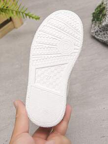 1 Pair Dinosaur Print Kids' Shoes, Suitable For All Seasons, Unisex, Student, Magic Tape, Comfortable, Casual, Non-Slip, Flat Bottom, Versatile, Fashionable, Sports Shoes - White - View 9