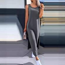 New Women's Simple Solid Color Sleeveless Summer Dress With Lace Back - Army Green - View 2